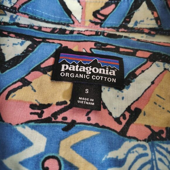 Patagonia Go To Shirt High Hopes Men’s SMALL Blue Geometric Print Short Sleeve - Picture 5 of 6